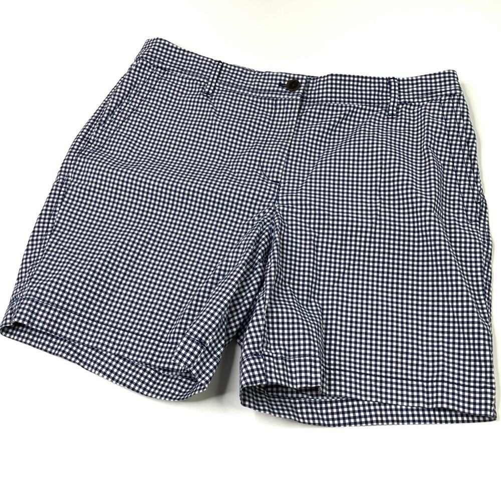 Talbots Relaxed Chino Short Navy White Gingham Casual Cotton Spandex Womens 10